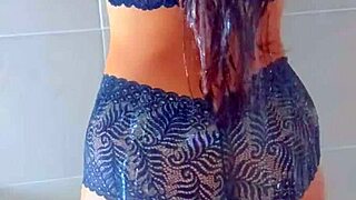 Gorgeous Tanned Latina Babes Shower Off Pool Day Wetness!