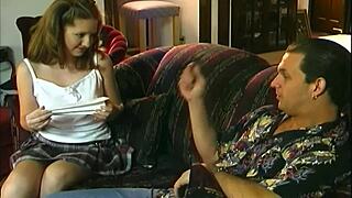 Julia spreads shaved pussy wide after deep cock inhale