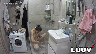 beautiful alice shaves intimately for reality show shower cameras