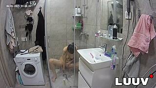 beautiful alice shaves intimately for reality show shower cameras
