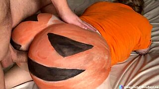 Olivia Bay's big ass blonde Halloween pumpkin rides monster cock rough