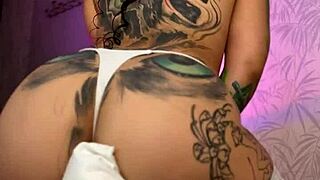 curly croatian babe with split tongue humps pillow fucks ass closeup