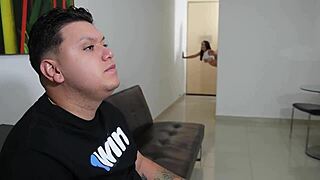 plumber fucks sexy colombian while hubby watches game