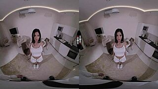 in this dark room vr, that good-hearted girl with big tits gives the sloppiest pov handjob ever