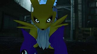 renamon takes hard public outdoor railing