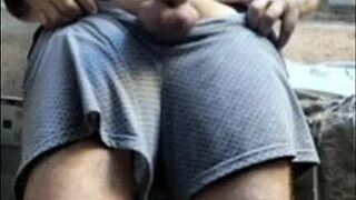 naughty naked stud flashes monster cock homemade voyeur