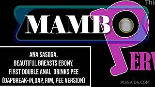 damn, ana sasuga's beautiful ebony tits bounce during first double anal dp with pee rimjob