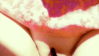 mature wife's huge shaved pussy lips swell from flashing and fingering fun