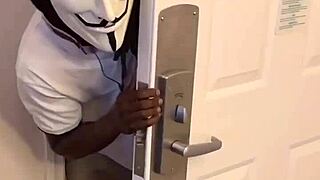 intruder watches ebony masturbation squirting session