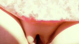 mature wife's huge shaved pussy lips swell from flashing and fingering fun