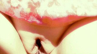 mature wife's huge shaved pussy lips swell from flashing and fingering fun