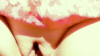 mature wife's huge shaved pussy lips swell from flashing and fingering fun