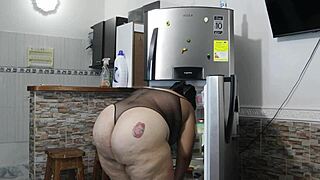 hot kitchen sex with busty latina milf riding big cock