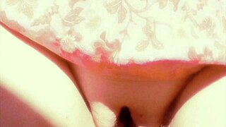 mature wife's huge shaved pussy lips swell from flashing and fingering fun