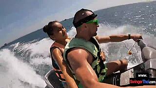 asian girlfriend sneaks blowjob thrill on public jetski ride with boyfriend under sun