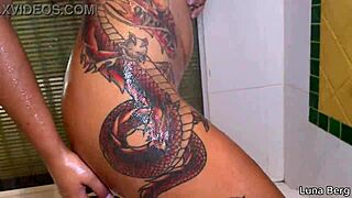 watch this soapy milf's big tits and pussy glisten teasingly up close