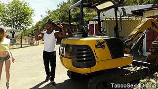 black daddy bends tight babe over for outdoor hardcore thrust