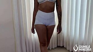 trying tight shorts joi, cum on thick cock 🍆💦