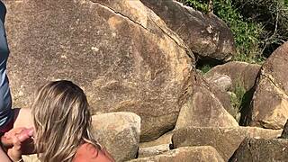 outraged passersby watch as she sucks cock publicly then begs for rough outdoor ass fucking