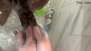 hot asian teen cleans huge cock in shower makes it cum fast