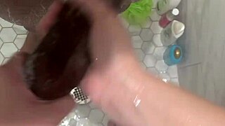 hot asian teen cleans huge cock in shower makes it cum fast