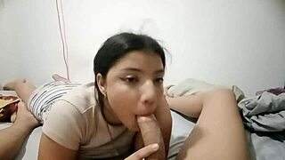 Latina Deepthroats Huge Cock with Cum on Tits Creampie