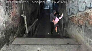 curvy brunette moans rough outdoor with tattooed stud post-party