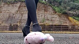 japanese crossdresser crushes soft toys in fetish frenzy.
