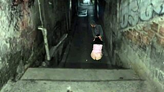 curvy brunette moans rough outdoor with tattooed stud post-party