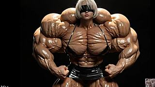 2b pumps up into muscular giantess in fmg ai animation