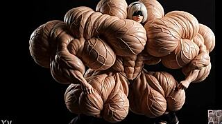 2b pumps up into muscular giantess in fmg ai animation