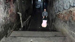 curvy brunette moans rough outdoor with tattooed stud post-party