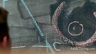 guy caught jerking to teacher's chalk boobs beds lesbian threesome