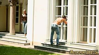 Fetish Slut Fucks Hard Outdoors with Golden Shower