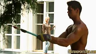 Fetish Slut Fucks Hard Outdoors with Golden Shower