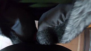 Watch her blow him fuck hard and play with cum in fur coat