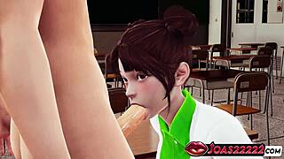 Nonaka's Classroom Sloppy No-Hands Blowjob Titfuck Ends in Massive Cumshot!