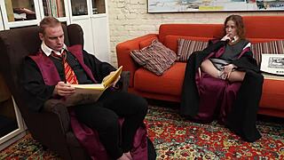 Cute teen deepthroats moans sucking big cock for better grade