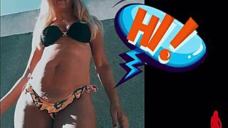 a seductive milf teases in bikini on horny garden webcam