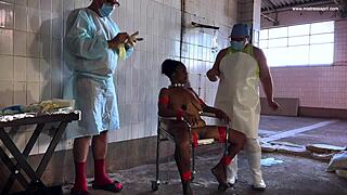 Mistress april dominates ebony slave with strapon in block house