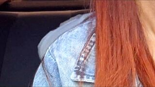 Heart pounds catching endowed passenger's wild car masturbation