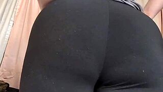 Chubby thighs in tight leggings, panties peeking—your face fits right between