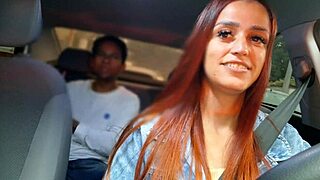 Heart pounds catching endowed passenger's wild car masturbation