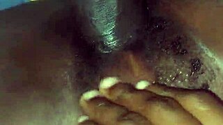 she rubs her hairy pussy on big black cock before deep fucking