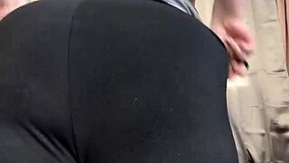 Chubby thighs in tight leggings, panties peeking—your face fits right between