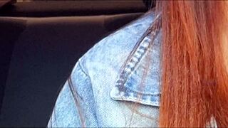 Heart pounds catching endowed passenger's wild car masturbation