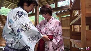 Geisha slurps cock wild during spa soap massage!