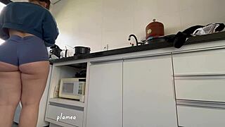 Latina slips into tight shorts hugging big ass