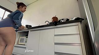 Latina slips into tight shorts hugging big ass