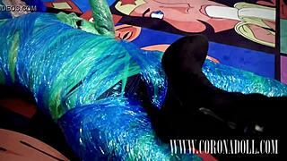 She submits to three layers of tight tape bondage in her shiny kigurumi mask and latex catsuit under femdom control